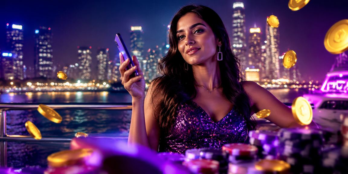 Mobile payment concept in Mumbai with neon lights